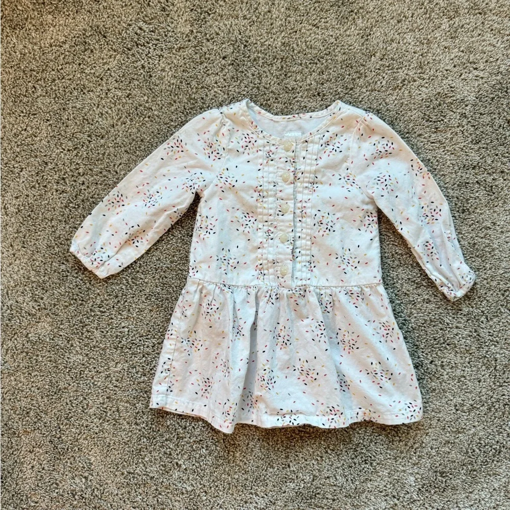 Gymboree Baby Girl Long-Sleeve Printed Dress White button front Size 12-18 month